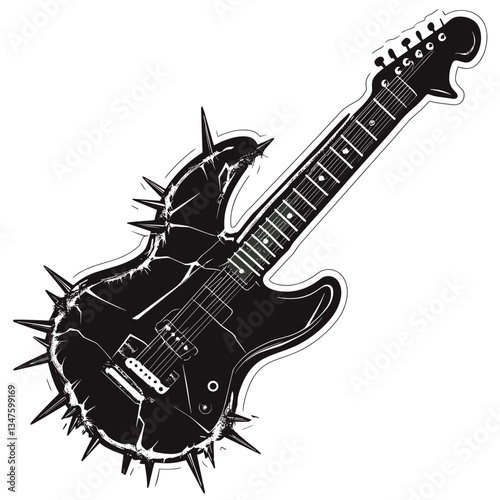 Retro Punk Badges With Spiked Black Electric Guitar

