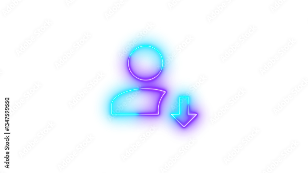 Neon account arrow down symbol icon glowing with transparent background Neon account arrow down symbol icon glowing with transparent background