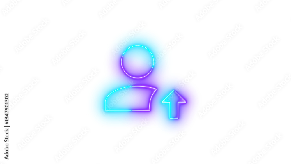 Neon account arrow up symbol icon glowing with transparent background Neon account arrow up symbol icon glowing with transparent background