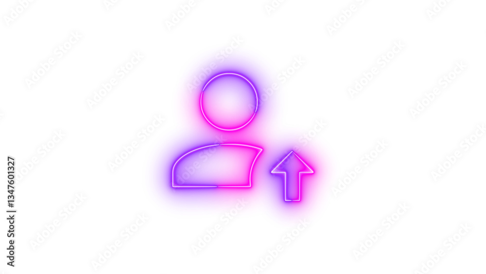 Neon account arrow up symbol icon glowing with transparent background Neon account arrow up symbol icon glowing with transparent background