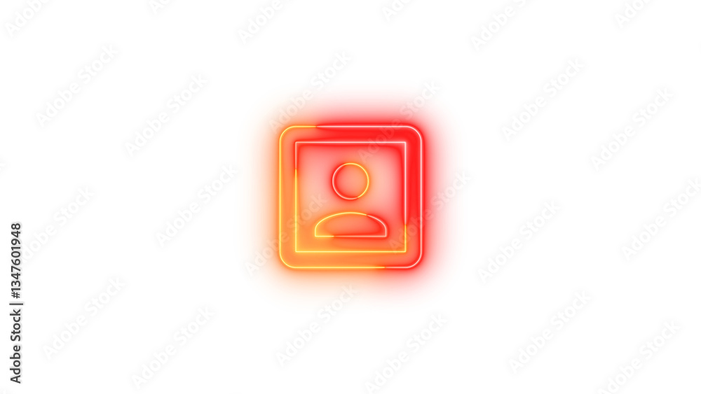 Neon account box outline symbol icon glowing with transparent background