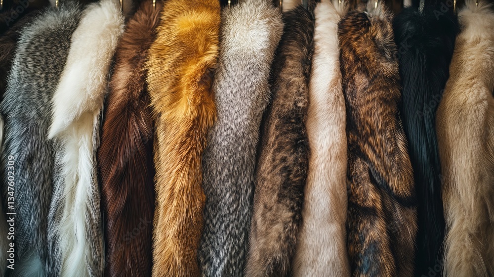 Fototapeta premium Elegant Collection of Luxurious Fur Coats Hanging in a Chic Boutique Display