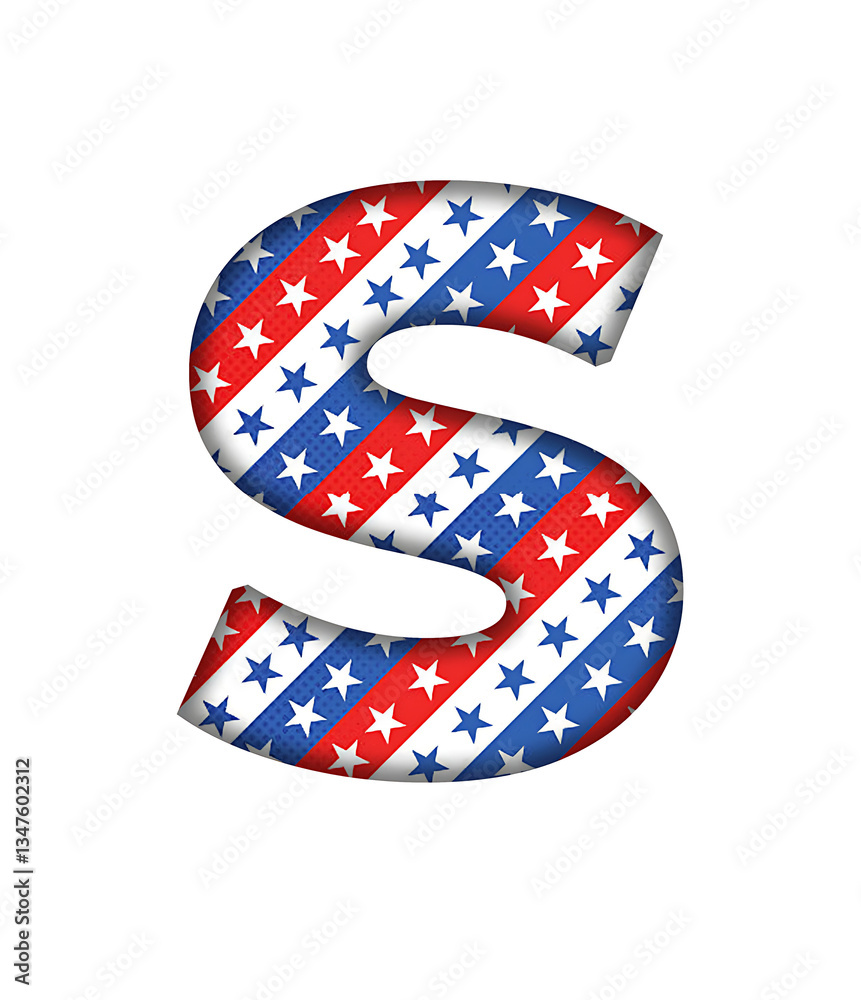 Fototapeta premium S Alphabet letter text USA stars pattern pattern font transparent background