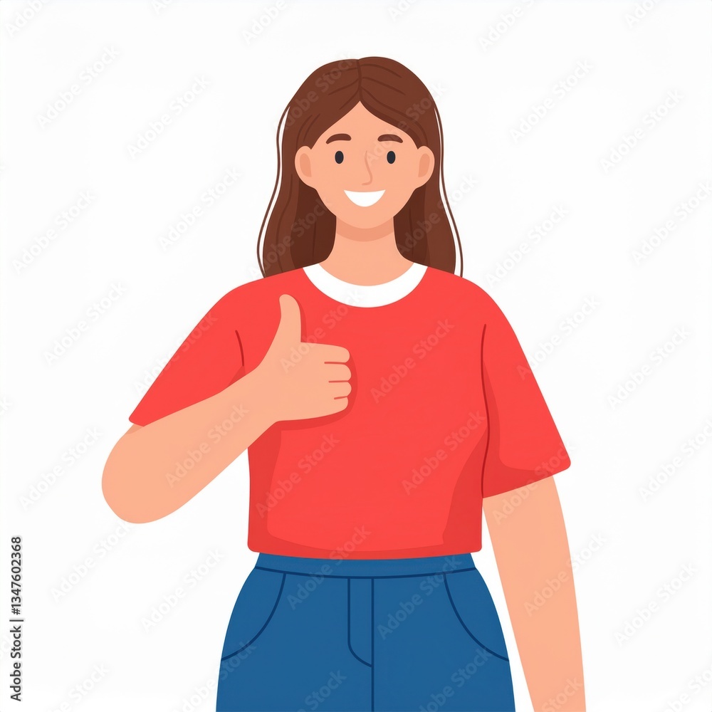 Like sign, joy, approval, happiness concept. Young happy smiling woman or girl teenager cartoon character showing thumbs up. Success and goal achievement facial expression flat vector illustration. Like sign, joy, approval, happiness concept. Young happy smiling woman or girl teenager cartoon character showing thumbs up. Success and goal achievement facial expression flat vector illustration.