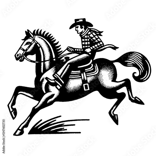 Retro Style Cowboy Riding Horse