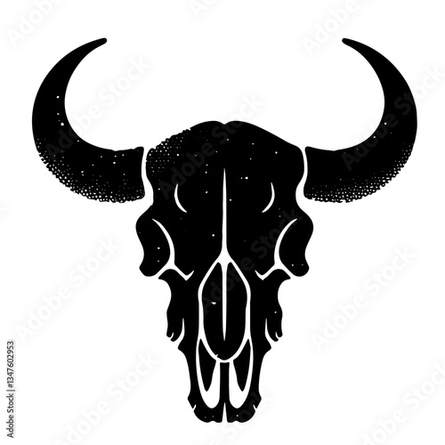 Steer Bull Bison Longhorn Skull, Vector Illustration in Retro Timeless Clean Art Style