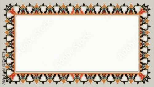 Abstract Islamic art with symmetrical cut-out elements and colorful contrast