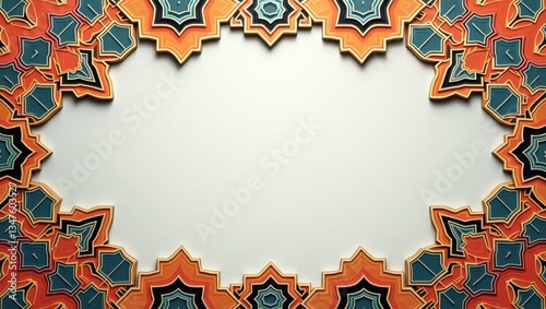 Abstract Islamic art with symmetrical cut-out elements and colorful contrast