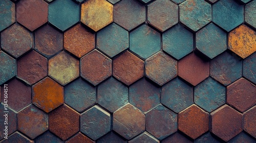 Semigloss, Textured Mosaic Tiles are arranged to resemble a wall, complemented by a background of stacked 3D, Diamond Shaped, Blocks that create a Natural Stone block design, as depicted in a 3D