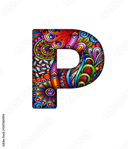 P Alphabet letter text Doodle and Zentangle cute pattern font transparent background photo