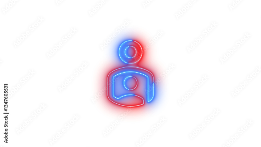 Obraz premium Neon account child outline symbol icon glowing with transparent background