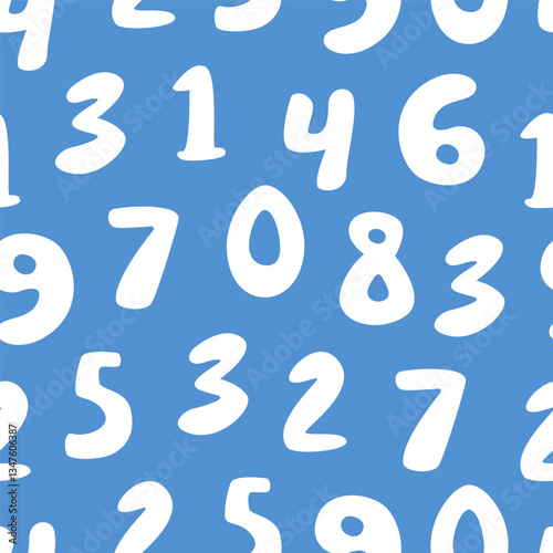 White Number Pattern, Playful Digits on Blue Background