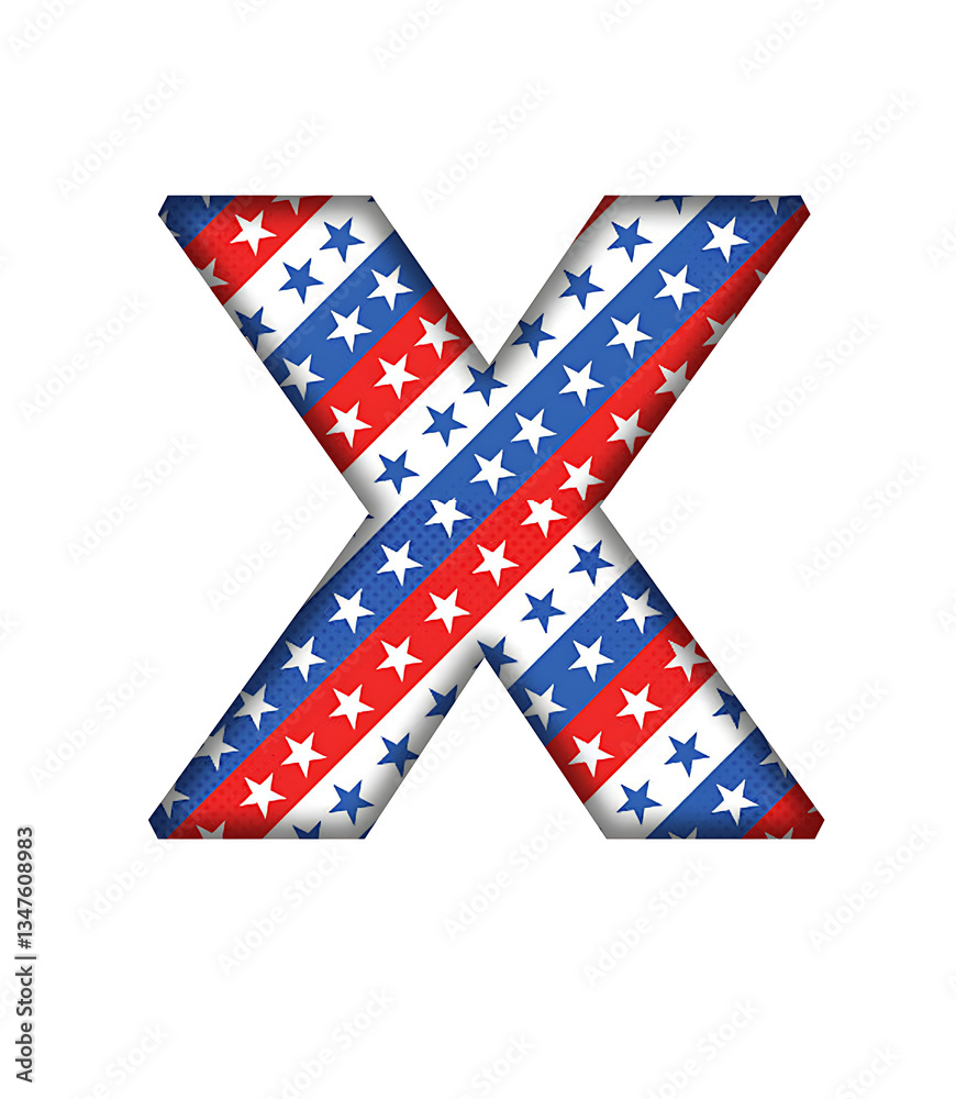 Fototapeta premium X Alphabet letter text USA stars pattern pattern font transparent background