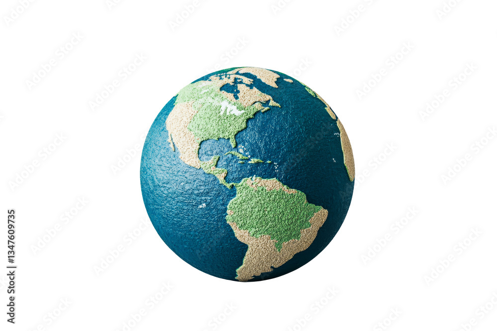 Fototapeta premium Earth model showing continents and oceans, educational, cut out transparent