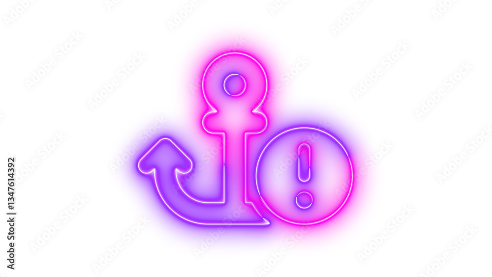 Neon anchor circle exclamation symbol icon glowing with transparent background Neon anchor circle exclamation symbol icon glowing with transparent background