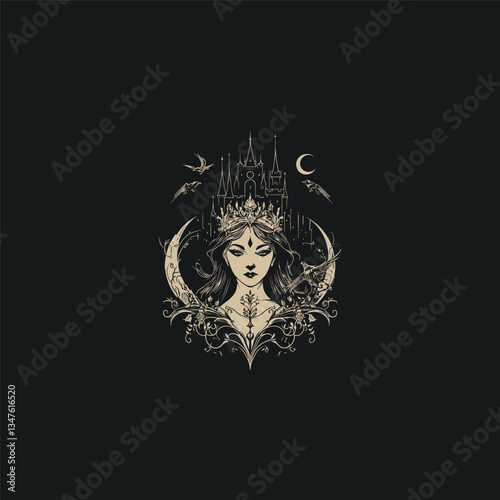 Nyx ancient greek goddess of night design vector template illustration