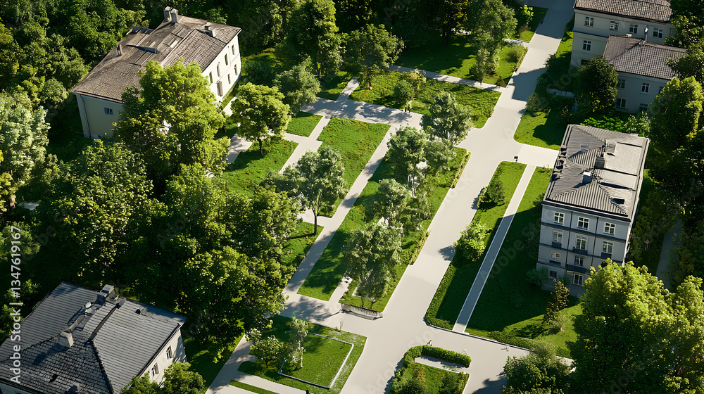 Aerial View Of A Quaint Village With Lush Green Spaces Aerial View Of A Quaint Village With Lush Green Spaces