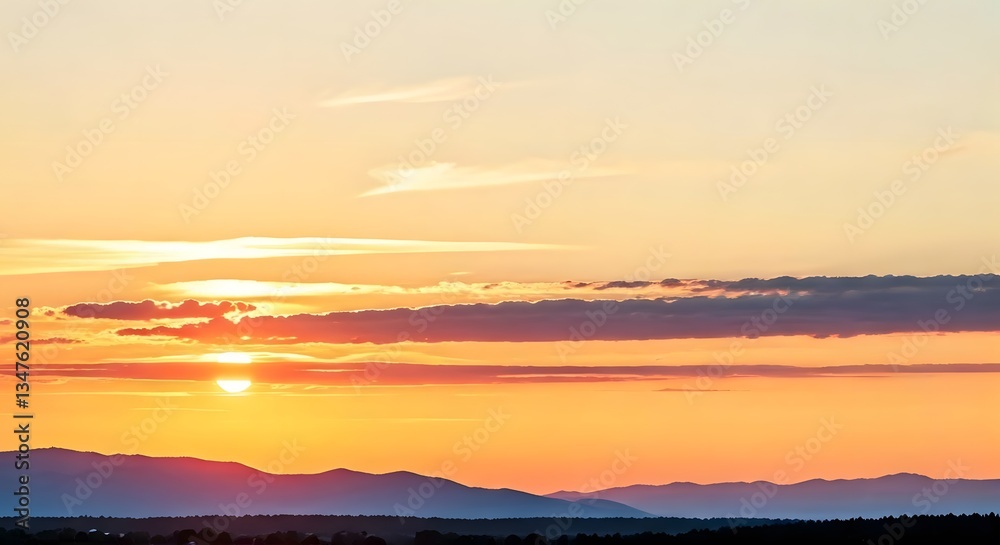 Obraz premium A modern watercolor sunset with geometric shapes blending into the sky, Ai Generated
