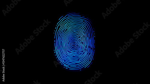 Futuristic blue light fingerprint scan on black backdrop representing human identification DNA and cybersecurity concepts
