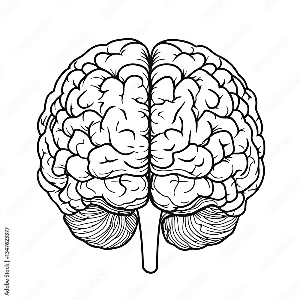 Fototapeta premium Detailed line art illustration of a human brain. (2)