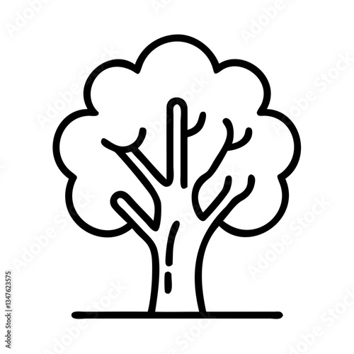 Simple black and white line drawing of a tree with a rounded canopy and visible trunk