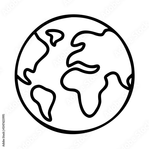 Visual representation of the Earth illustrating landmasses and oceans in a simple outline style