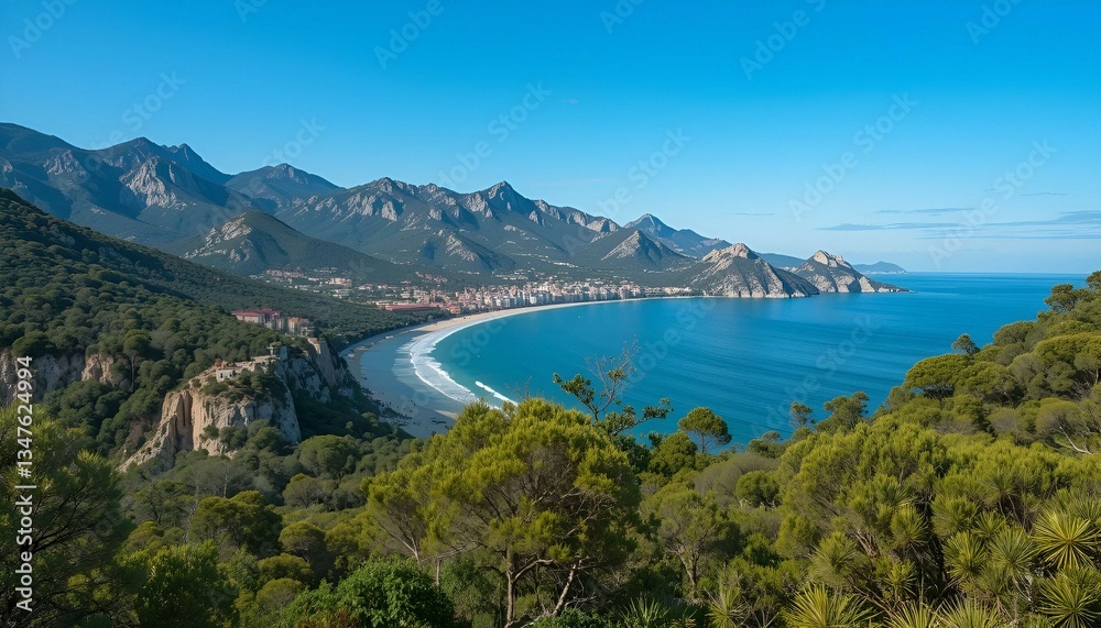 Beaches and mountains of Calpe. View from the natural park of Penyal d'Ifac, Spain Beaches and mountains of Calpe. View from the natural park of Penyal d'Ifac, Spain
