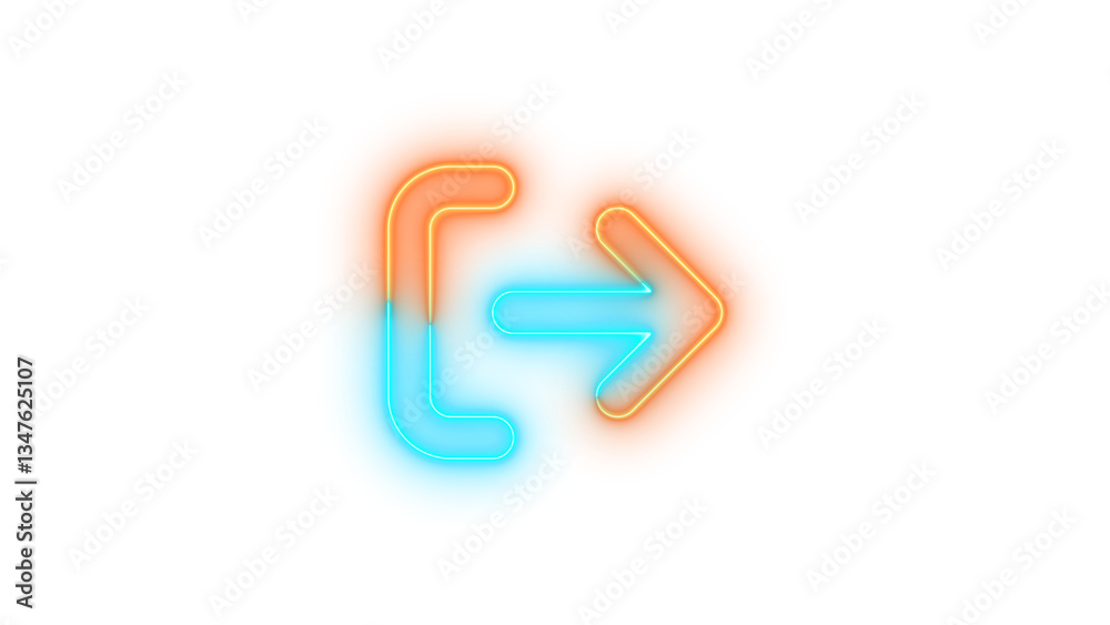 Neon arrow right frome bracket symbol icon brown cyan color glowing with transparent background