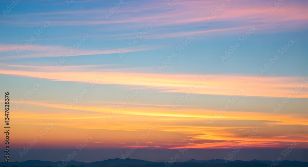 A soft pastel sunset with wispy clouds drifting over an endless horizon, AI Generated A soft pastel sunset with wispy clouds drifting over an endless horizon, AI Generated