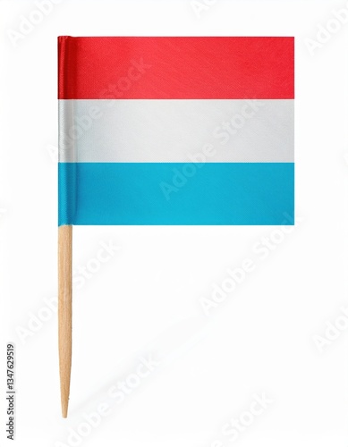 Luxembourg flag with wooden stick on white background photo