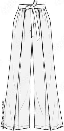 Two Layer Wrap Pants Fashion Illustration, Vector, CAD, Technical Drawing, Flat Drawing, Template, Mockup.