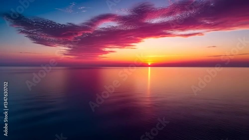 Vibrant Sunset over Calm Ocean: A Serene Seascape