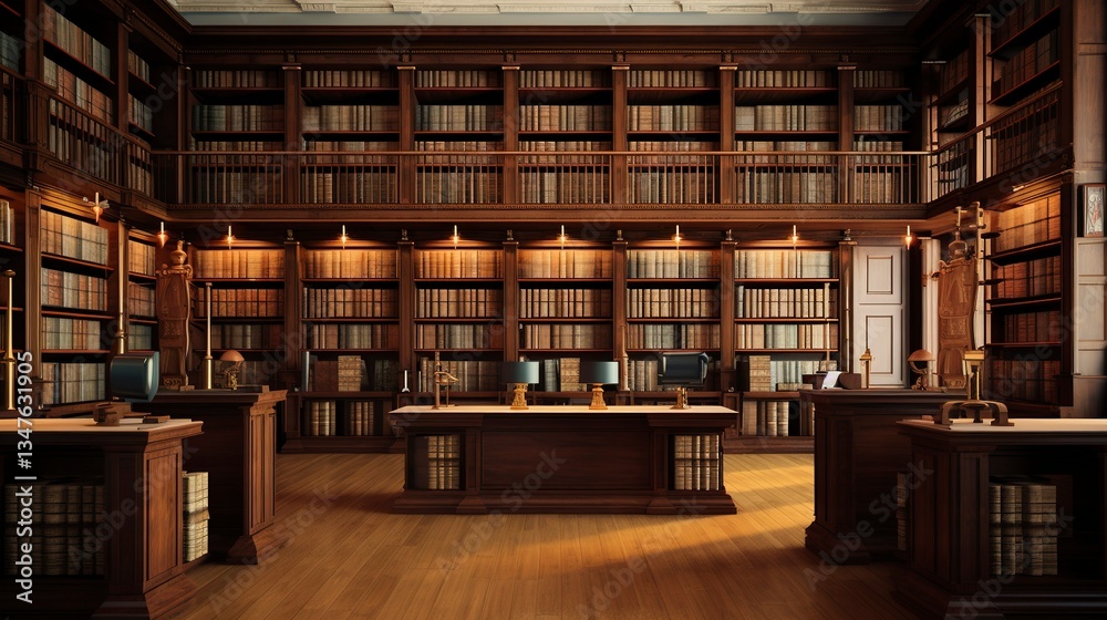 A photo of a legal library with rows of legal books. A photo of a legal library with rows of legal books.