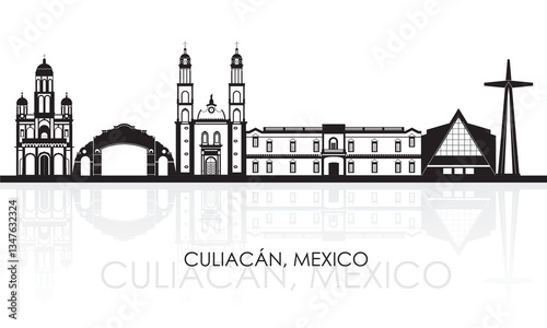 Silhouette Skyline panorama of city of Culiacan, Mexico - vector illustration