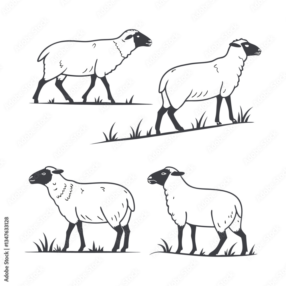Fototapeta premium Sheep silhouette bundle vector design