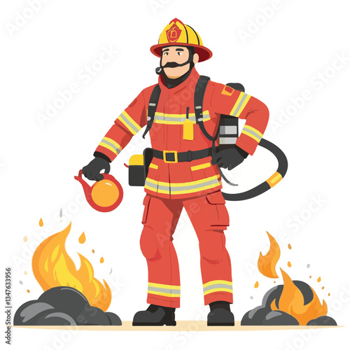 fireman, emergency, safety, rescue, danger, firefighter, uniform, fire, fighter, man, red, helmet, protection, equipment, background, hose, service, burn, flame, hero, person, water, work, engine, job