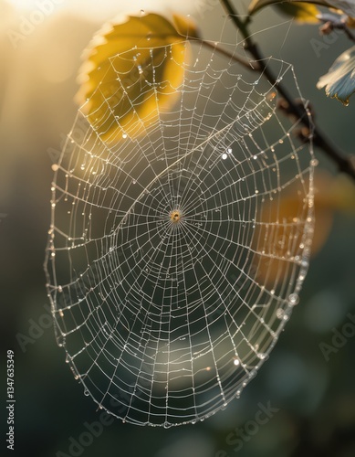 Wallpaper Mural Intricate spider web with dewdrops shimmering in morning sunlight. Torontodigital.ca