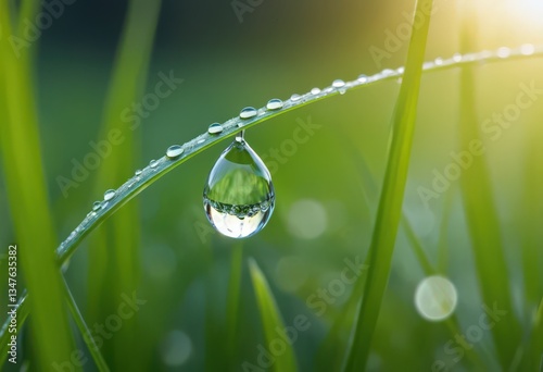 Wallpaper Mural Close-up of dew drop on grass blade with green blurred background. Torontodigital.ca