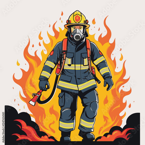 fireman, emergency, safety, rescue, danger, firefighter, uniform, fire, fighter, man, red, helmet, protection, equipment, background, hose, service, burn, flame, hero, person, water, work, engine, job