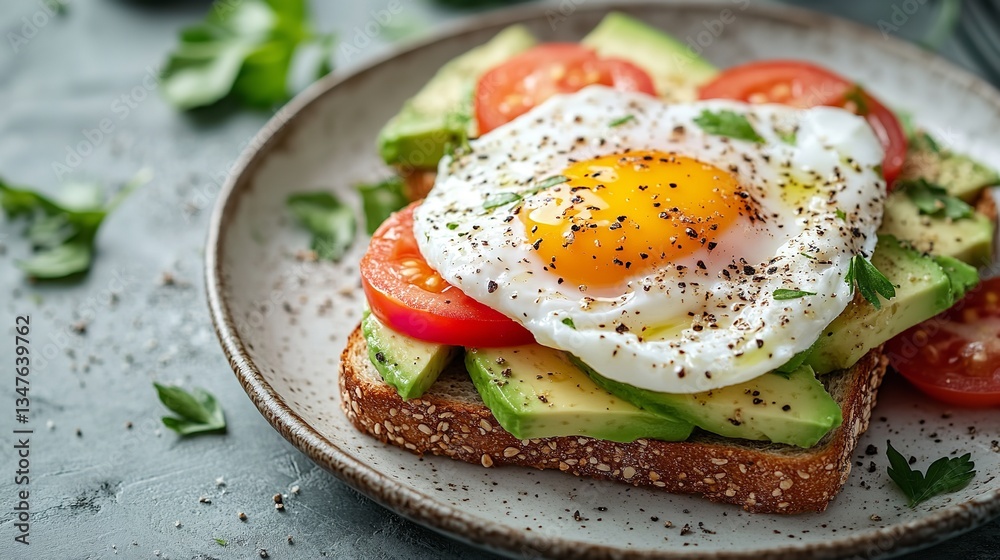 Fresh Avocado Toast with Poached Egg and Tomato – A Delicious Breakfast with Food Styling and Seasoning Fresh Avocado Toast with Poached Egg and Tomato – A Delicious Breakfast with Food Styling and Seasoning