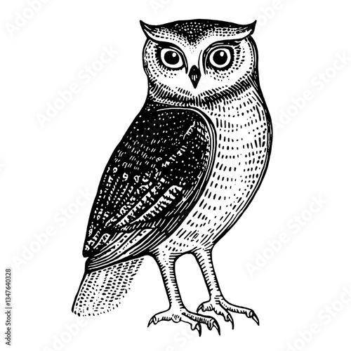 Detailed engraving of a majestic owl representing wisdom and mystery in vintage style