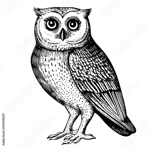 Elegant hand-drawn engraving of an owl depicting wisdom and mystery in a vintage style