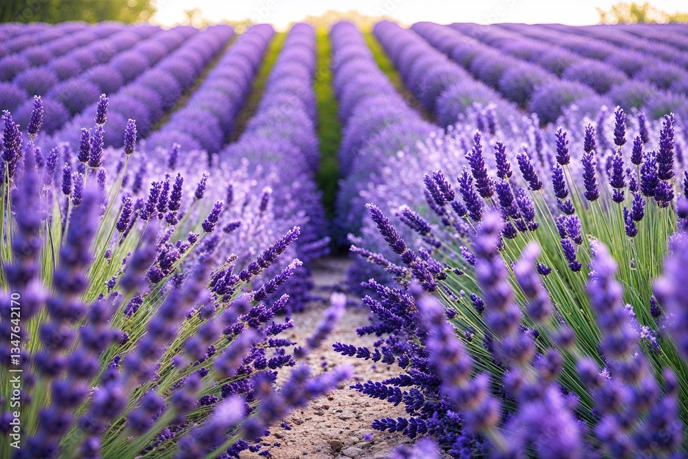 Naklejka premium Serene Lavender Field Background with Customizable Space and Soft Edges