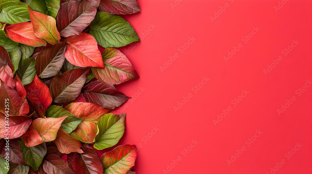 custom made wallpaper toronto digitalColorful Autumn Leaves Border On Red Background