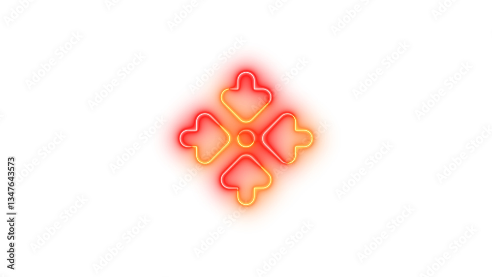 Neon arrows to dot symbol icon brown red color glowing with transparent background Neon arrows to dot symbol icon brown red color glowing with transparent background