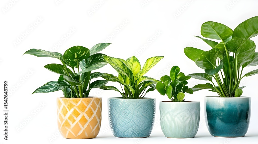 Fototapeta premium Set of potted plants with large leaves