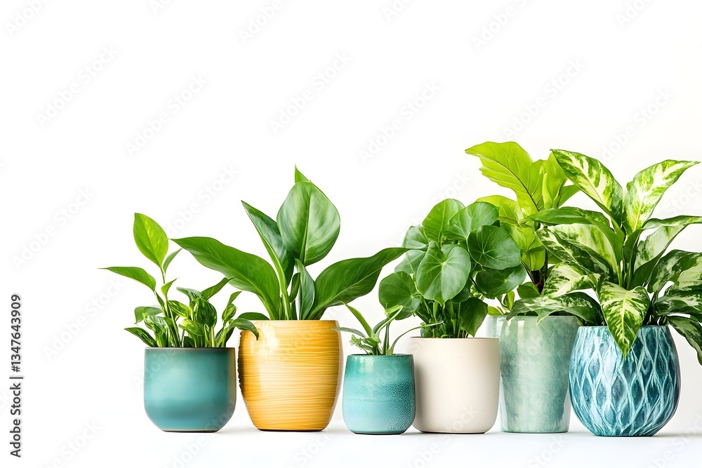 Fototapeta premium Set of potted plants with large leaves