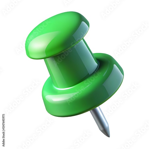 A vibrant green pushpin, ready to mark a significant idea, a fresh perspective pinned onto a blank canvas, gleaming with a glossy finish.