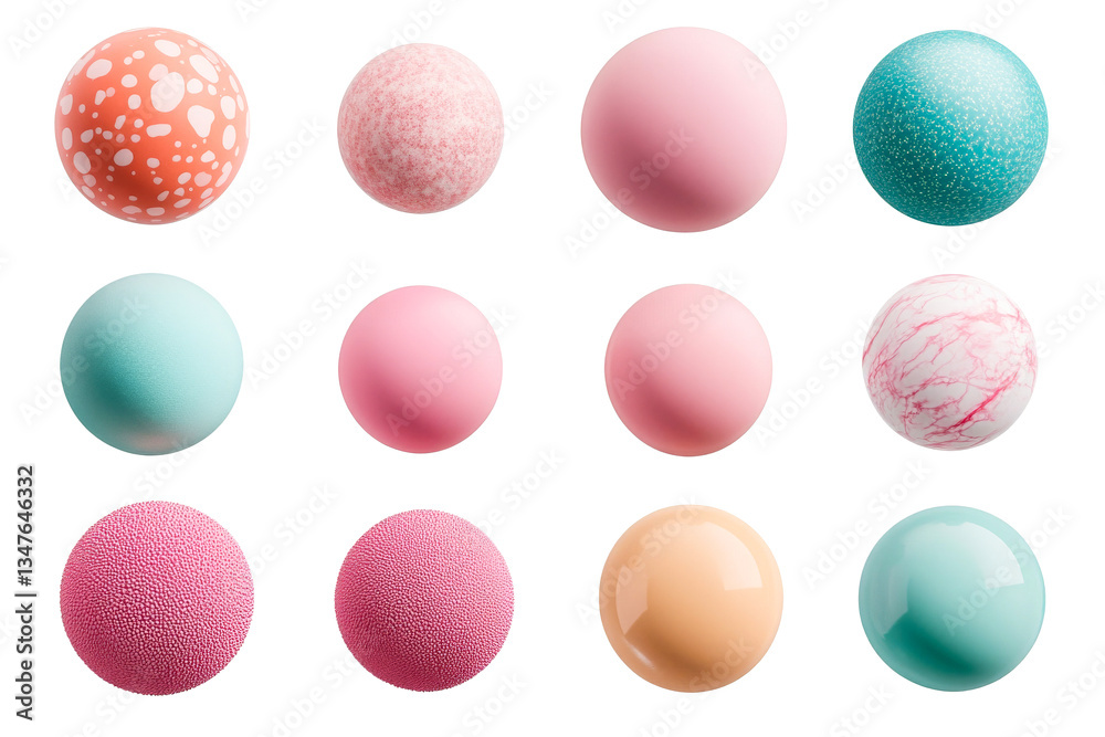 Twelve colorful textured spheres, isolated against black background, cut out transparent Twelve colorful textured spheres, isolated against black background, cut out transparent