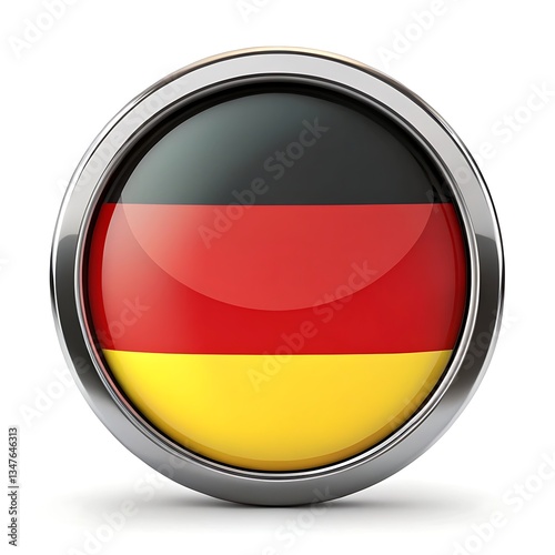 A vibrant German flag icon, gleaming with national pride, in a sleek metallic frame.